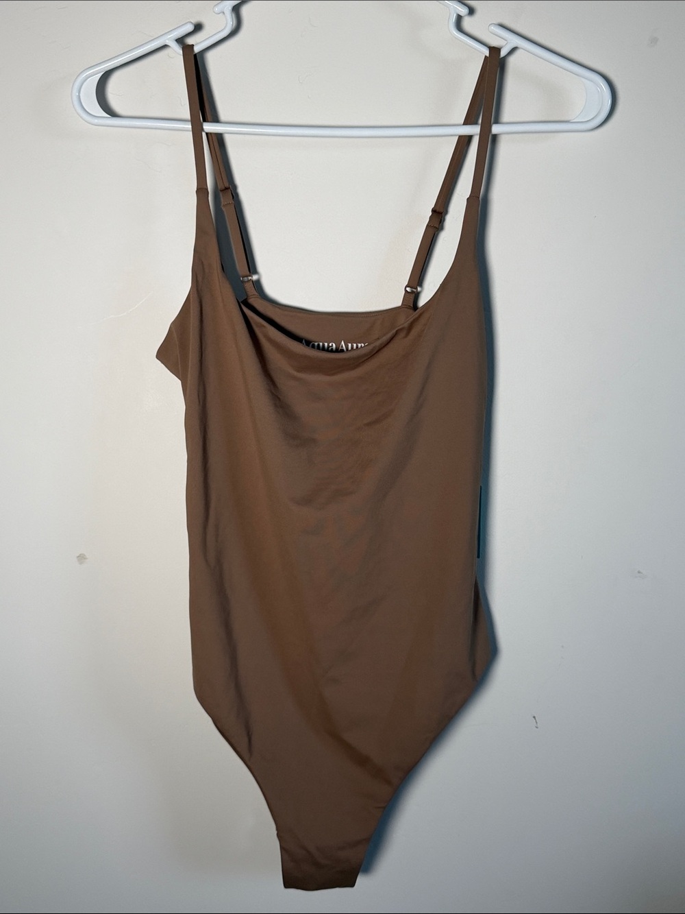 Aqua Brown Scoop Neck Bodysuit with Adjustable Straps